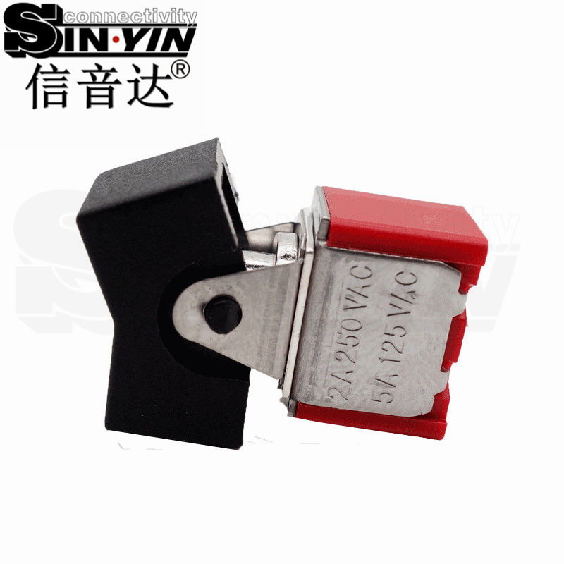 微型钮子开关（单排3脚弯脚/两档ON-ON/带按帽/带上固定脚耳卡/SPDT单极双掷/卧式PCB插针）