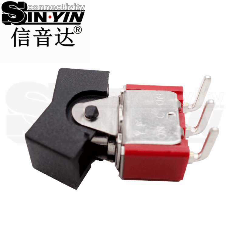 微型钮子开关（单排3脚弯脚/两档ON-ON/带按帽/带上固定脚耳卡/SPDT单极双掷/卧式PCB插针）-3