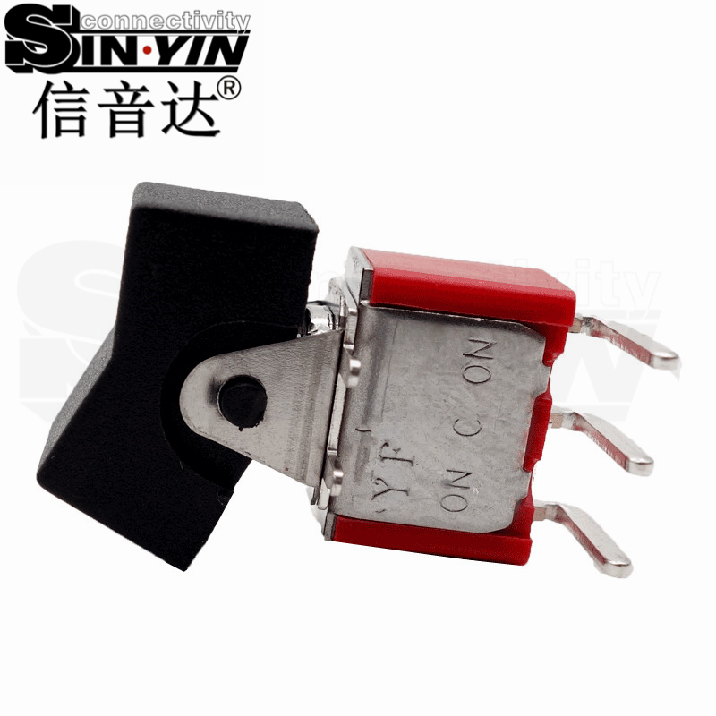 微型钮子开关（单排3脚弯脚/两档ON-ON/带按帽/带上固定脚耳卡/SPDT单极双掷/卧式PCB插针）-2