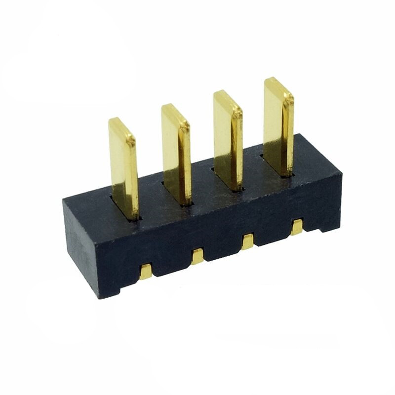 信音达SYCBM01P4R4 4Pin锂电公座｜2.5mm 90°弯插·5A单针载流·PA9T耐260℃·镀金低阻·极简侧向互联