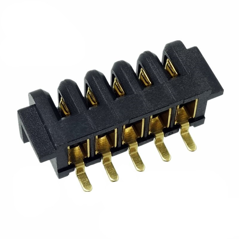 信音达 SYCBF04P5ASMT 5Pin锂电母座｜14mm极限宽度·PA9T耐260℃·镀金≤8mΩ·SMT带柱·极简功能首选