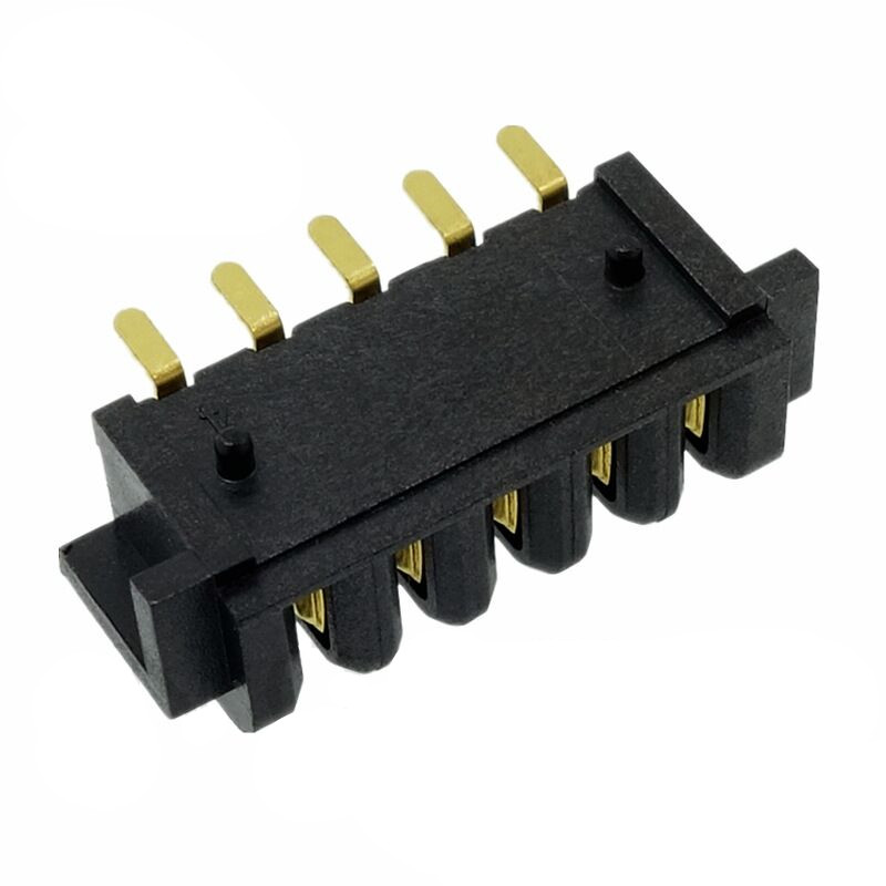 信音达 SYCBF04P5ASMT 5Pin锂电母座｜14mm极限宽度·PA9T耐260℃·镀金≤8mΩ·SMT带柱·极简功能首选