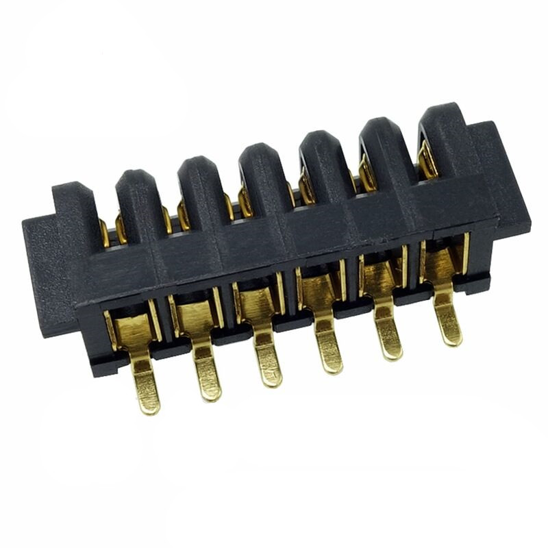 信音达 SYCBF04P6ASMT 6Pin锂电母座｜16.5mm极致宽度·PA9T耐260℃·镀金≤8mΩ·SMT带柱·BMS基础功能底线