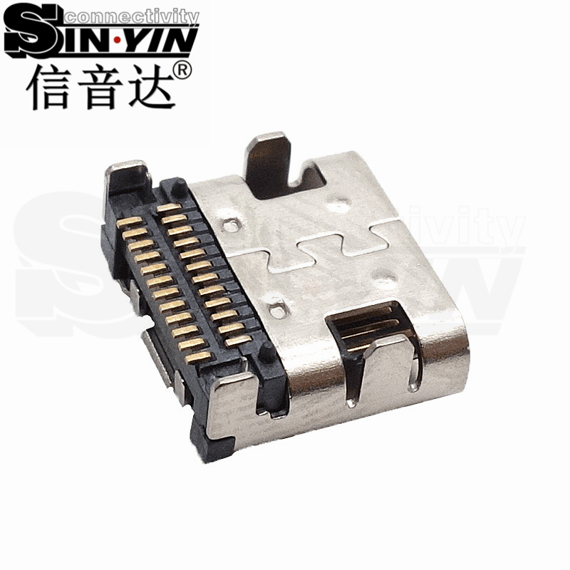 USB Type-C 24Pin 双贴母座（双排SMT贴片/满针24P/全贴片加固/10Gbps高速传输/100W PD快充/主板与扩展坞专指）