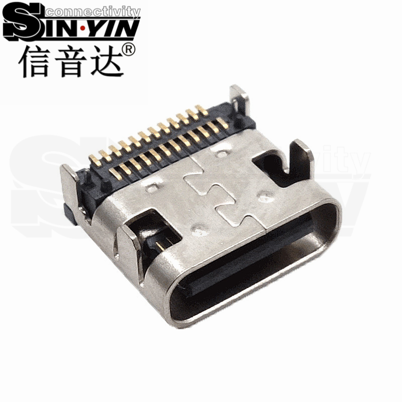 USB Type-C 24Pin 双贴母座（双排SMT贴片/满针24P/全贴片加固/10Gbps高速传输/100W PD快充/主板与扩展坞专指）