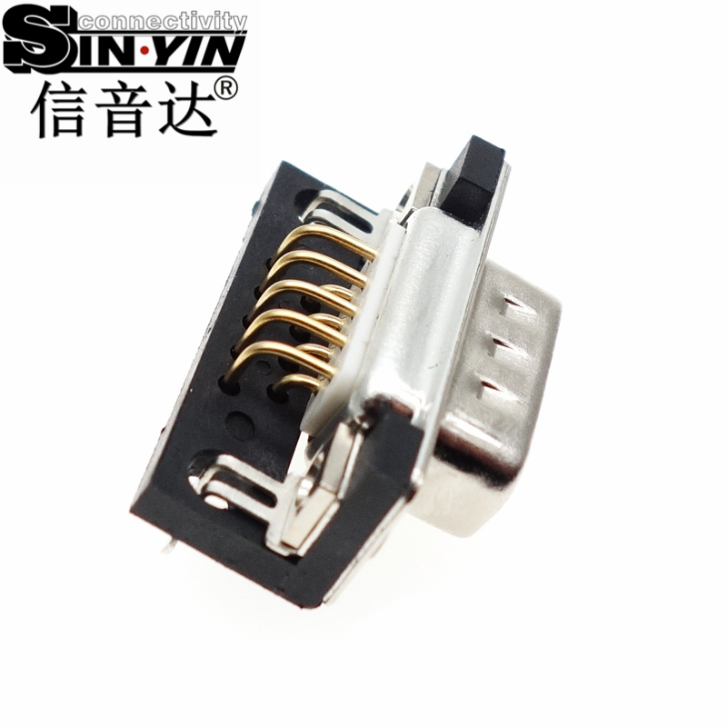 SYCDB9MR4 9Pin 90度弯脚DB9公座连接器（全镀金实心针/PCB板端卧式/带鱼叉脚固定/RS232 RS485串口插座/D-SUB/免费打样）-4