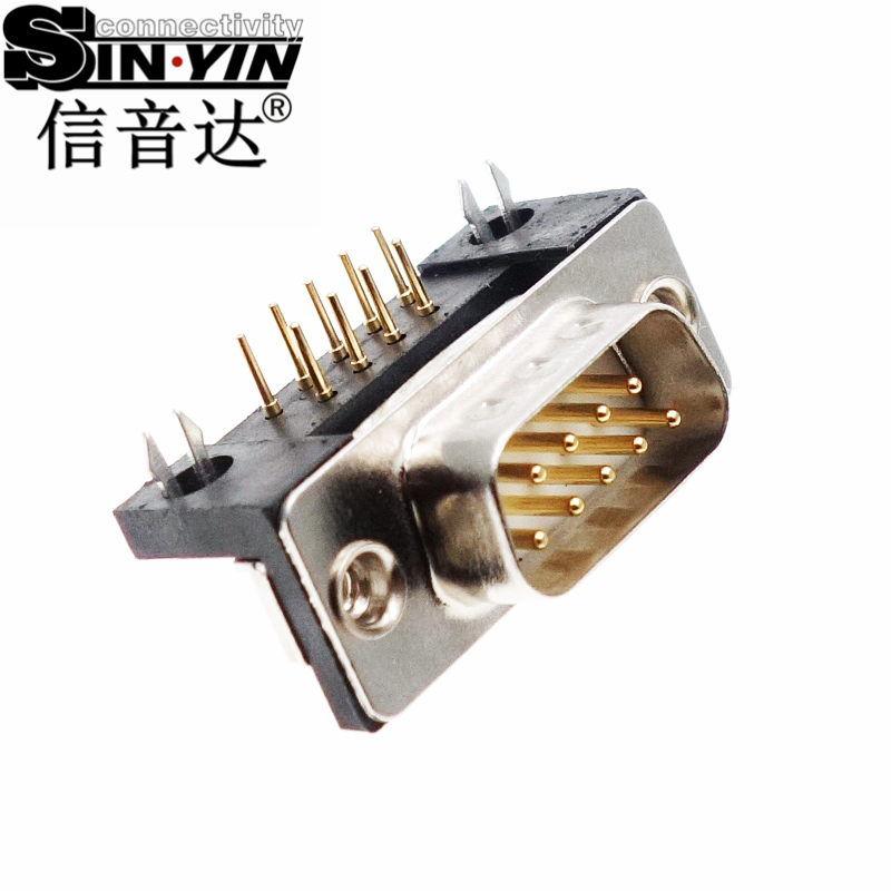 SYCDB9MR4 9Pin 90度弯脚DB9公座连接器（全镀金实心针/PCB板端卧式/带鱼叉脚固定/RS232 RS485串口插座/D-SUB/免费打样）-2