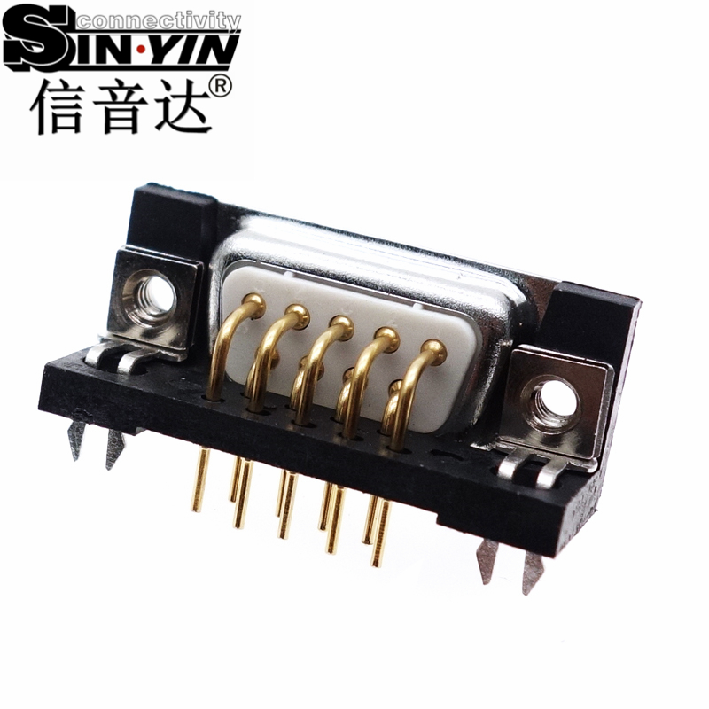 SYCDB9MR4 9Pin 90度弯脚DB9公座连接器（全镀金实心针/PCB板端卧式/带鱼叉脚固定/RS232 RS485串口插座/D-SUB/免费打样）-3