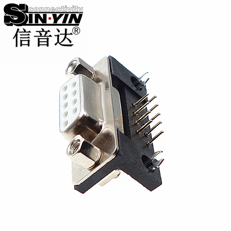 SYCDR9FR4 9Pin 90度弯头DR9母座连接器（全镀金实心针/PCB卧式插板/带鱼叉脚/RS232 RS485串口插座/工业级D-SUB/支持3D模型/免费打样）-3