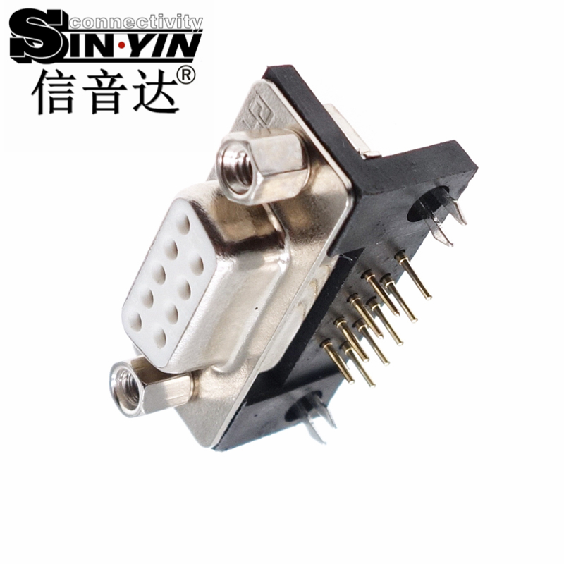 SYCDR9FR4 9Pin 90度弯头DR9母座连接器（全镀金实心针/PCB卧式插板/带鱼叉脚/RS232 RS485串口插座/工业级D-SUB/支持3D模型/免费打样）-2