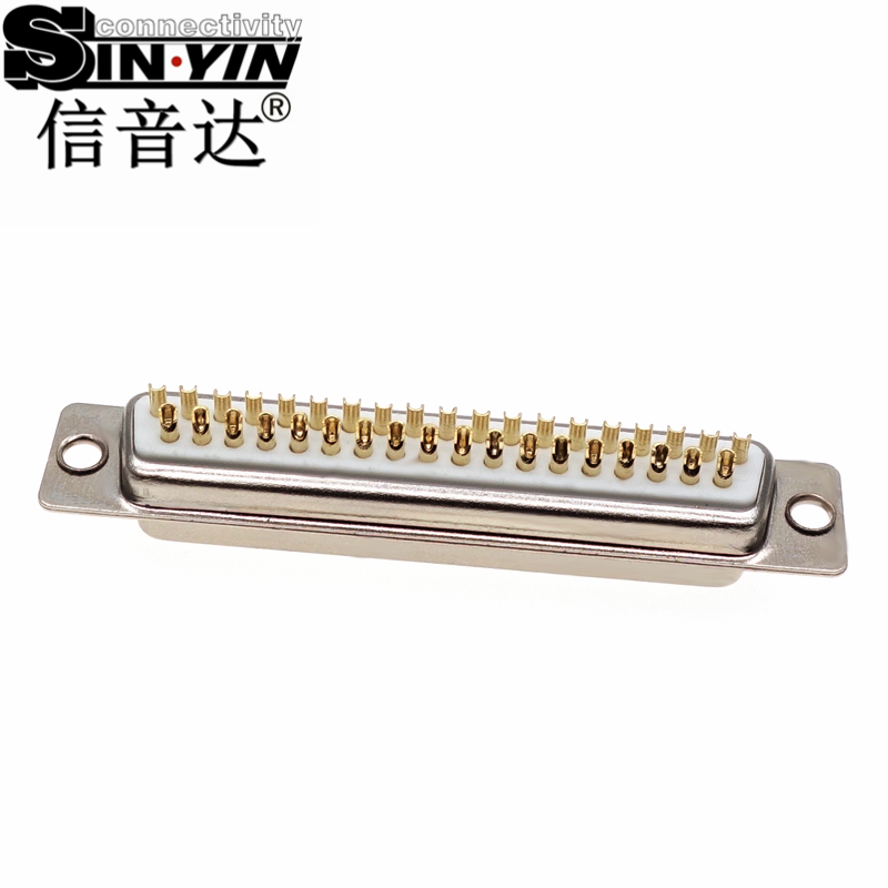SYCDR37F 37Pin 180度DR37母座连接器（全镀金实心针/焊线式/多路串口控制插座/工业级D-SUB/支持3D模型/免费打样）