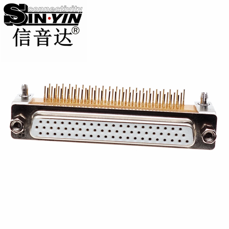 SYCHDR62F 62Pin 90度弯头HDR62母座连接器（全镀金实心针/PCB卧式插板/高密度三排/工业级D-SUB/支持3D模型/免费打样）