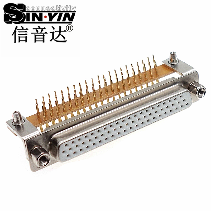 SYCHDR62F 62Pin 90度弯头HDR62母座连接器（全镀金实心针/PCB卧式插板/高密度三排/工业级D-SUB/支持3D模型/免费打样）